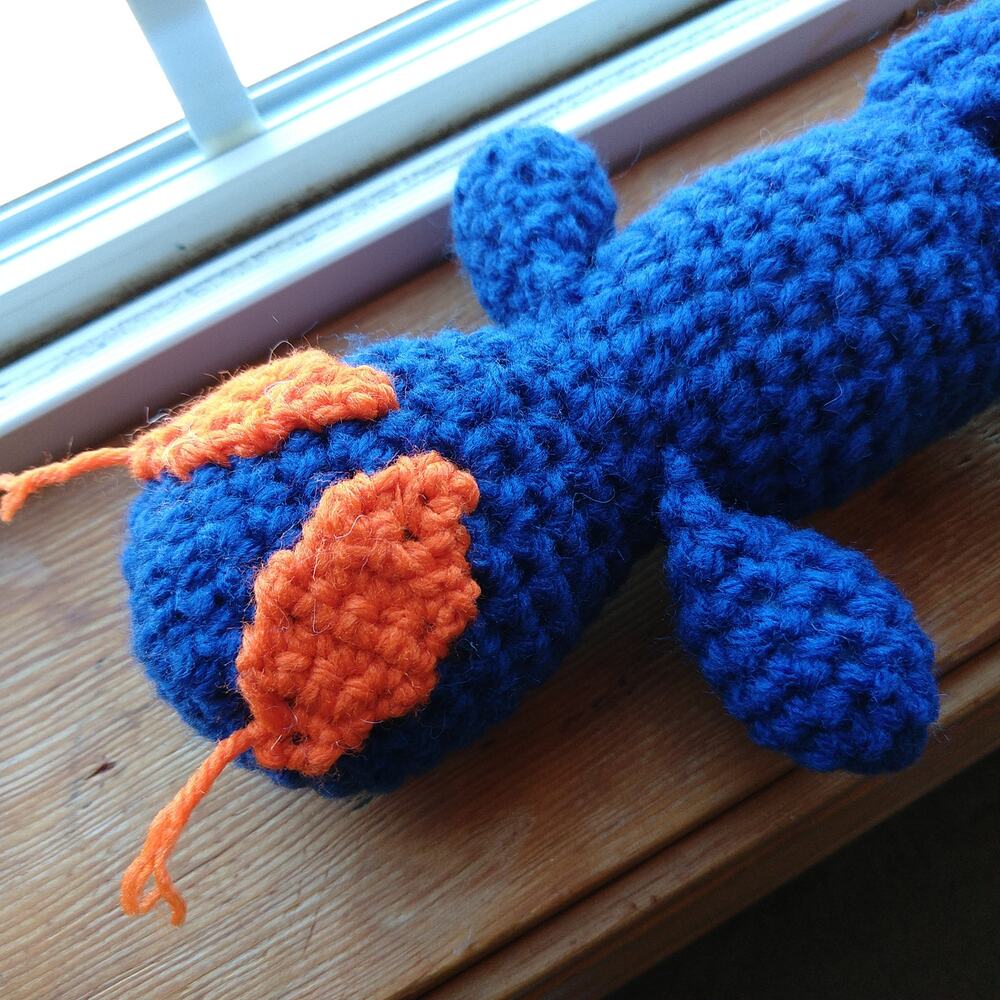 Blue Alien Amigurumi Doll Orange Eye antennae handmade crochet New ready to ship - Picture 7 of 11